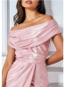 Cowl Neck Pink Satin Split Sexy Party Dress